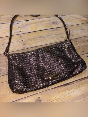 Elliott Lucca Metallic Woven Bronze Evening Clutch